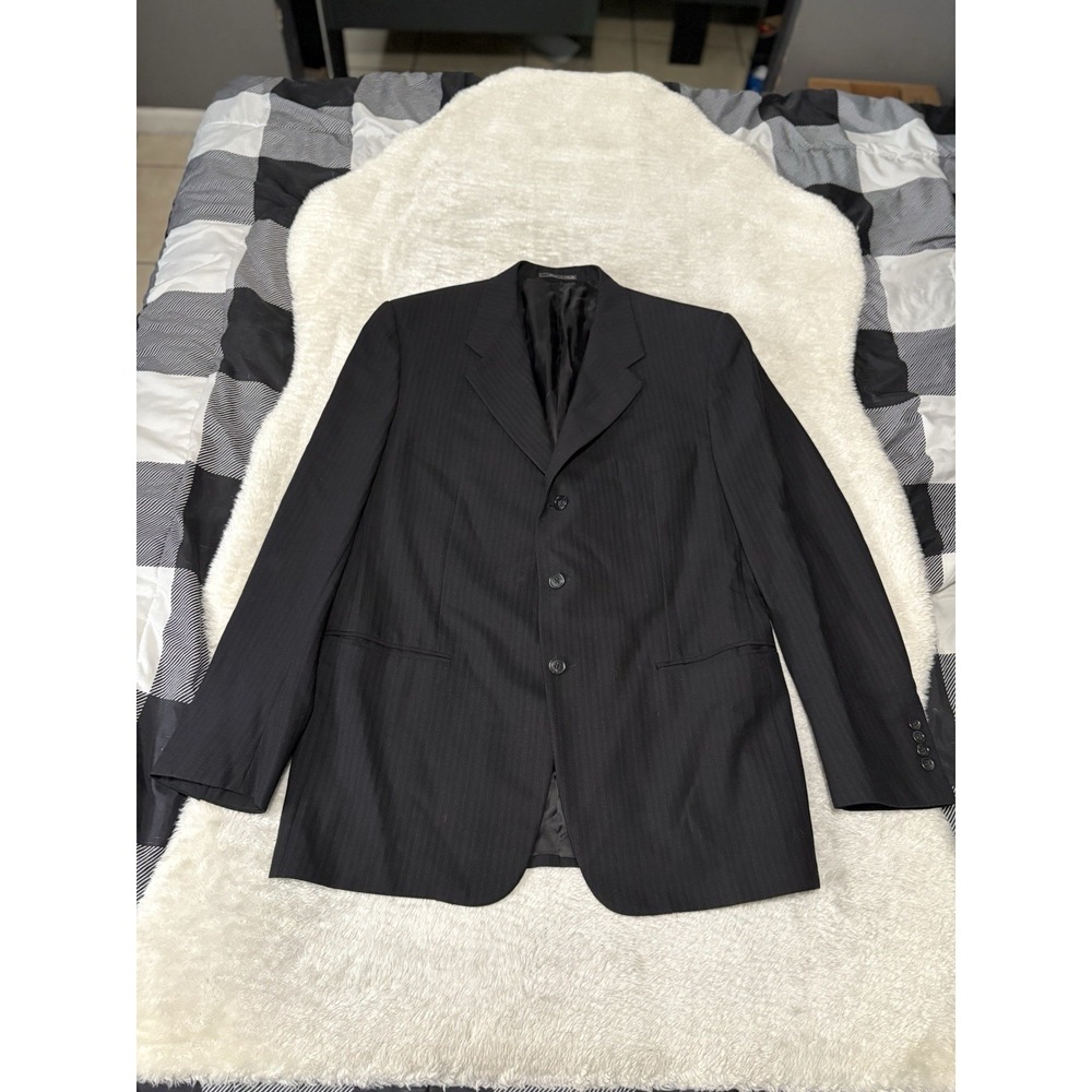 Corneliani Mens Black Striped Wool Blazer Sport Jacket Italy Size EU‎ 52 US 42
